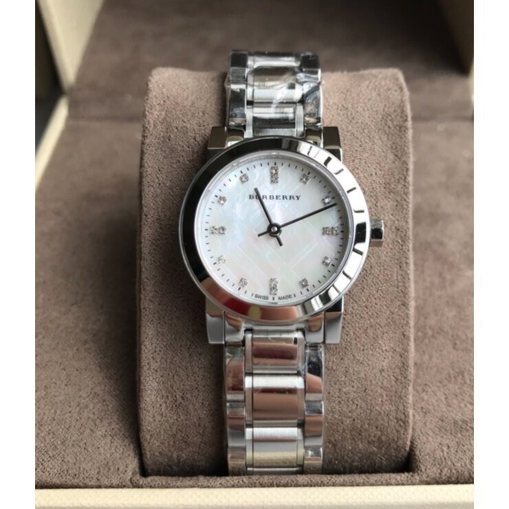  Shop Authentic Burberry The City Diamonds Mother of Pearl Dial Silver Steel Strap Watch for Women - BU9224 - Luxxuri