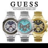  Shop Authentic Guess Empire Chronograph Quartz Sky Blue Dial Silver Steel Strap Watch For Men - GW0489G3 - Luxxuri