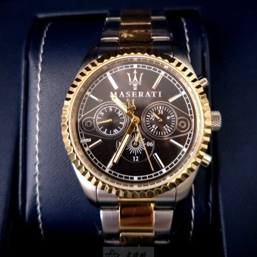 Maserati Competizione Chronograph Black Dial Two Tone Steel Strap Watch For Men - R8853100016