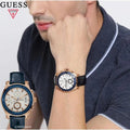  Shop Authentic Guess Pinnacle Chronograph White Dial Blue Leather Strap Watch For Men - W0673G6 - Luxxuri