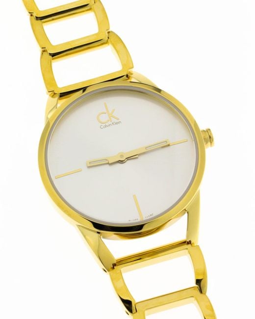  Shop Authentic Calvin Klein Stately Silver Dial Gold Steel Strap Watch for Women - K3G23526 - Luxxuri
