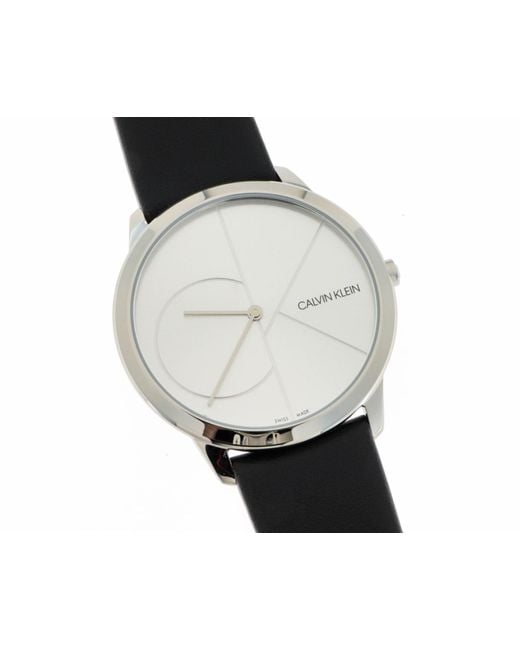  Shop Authentic Calvin Klein Minimal Silver Dial Black Leather Strap Watch for Men - K3M211CY - Luxxuri