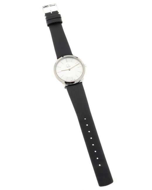  Shop Authentic Calvin Klein Minimal Silver Dial Black Leather Strap Watch for Women - K3M221C6 - Luxxuri