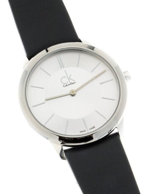  Shop Authentic Calvin Klein Minimalist White Dial Black Leather Strap Watch for Men - K3M211C6 - Luxxuri