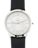  Shop Authentic Calvin Klein Minimal Silver Dial Black Leather Strap Watch for Women - K3M221C6 - Luxxuri