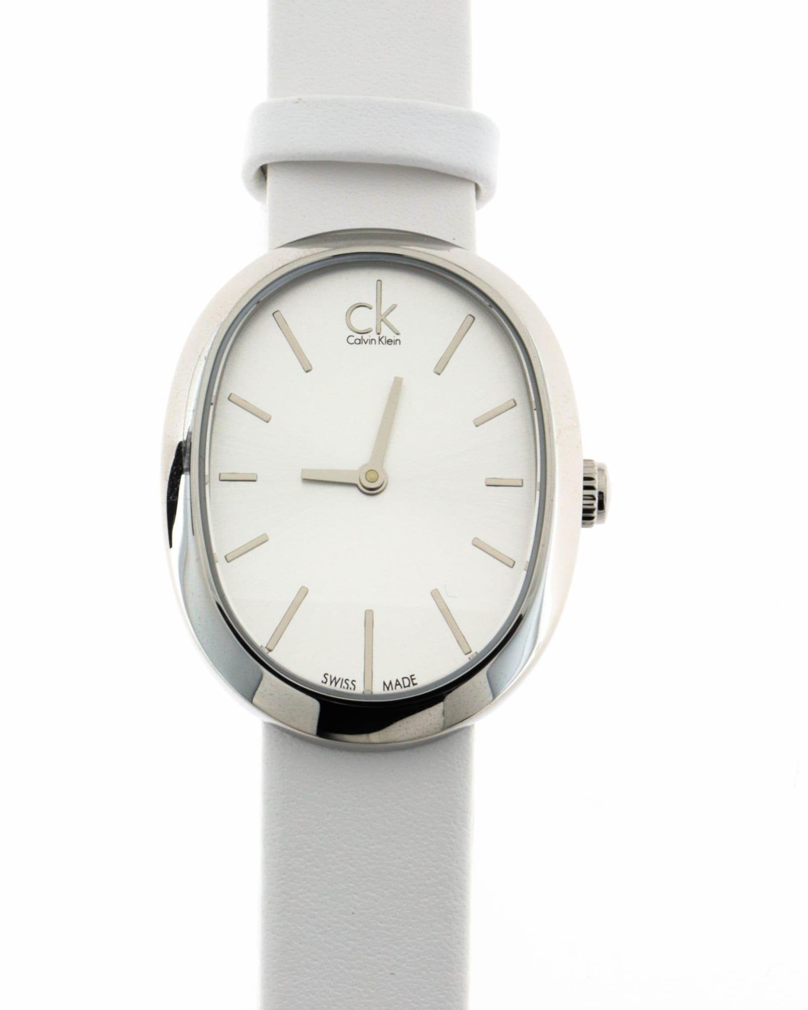  Shop Authentic Calvin Klein Incentive White Dial White Leather Strap Watch for Women - K3P231L6 - Luxxuri