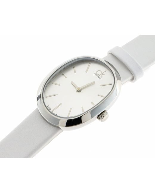  Shop Authentic Calvin Klein Incentive White Dial White Leather Strap Watch for Women - K3P231L6 - Luxxuri