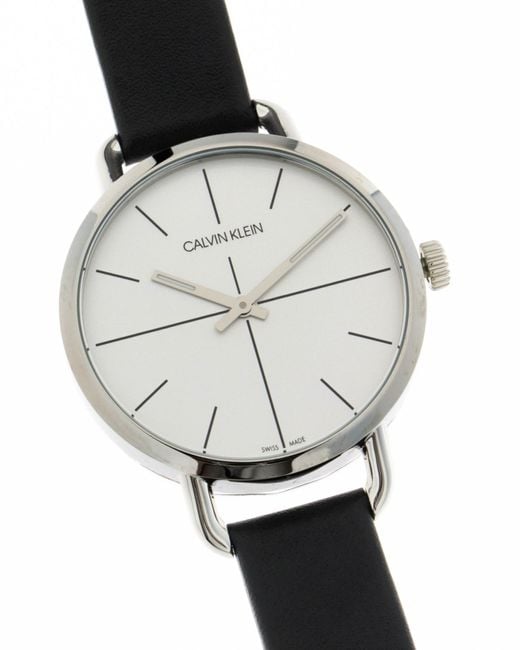  Shop Authentic Calvin Klein Evan White Dial Black Leather Strap Watch for Women - K7B231CY - Luxxuri