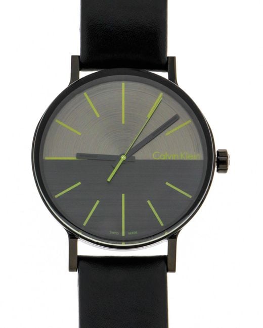  Shop Authentic Calvin Klein Boost Black Dial Black Leather Strap Watch for Men - K7Y214CL - Luxxuri