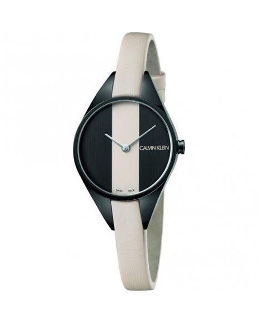  Shop Authentic Calvin Klein Rebel Cream Black Dial Cream Leather Strap Watch for Women - K8P237X1 - Luxxuri
