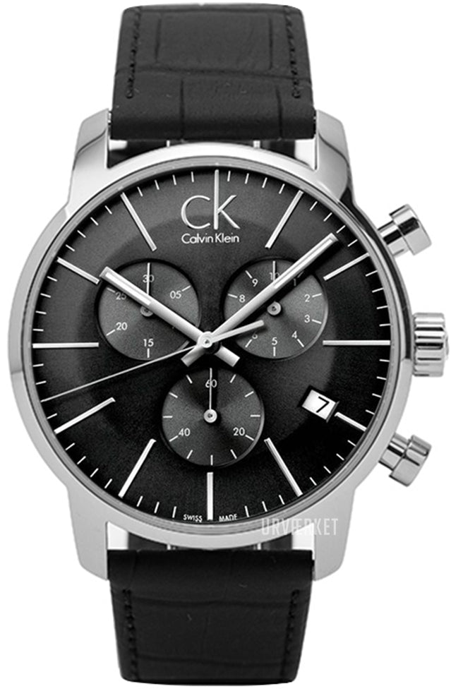  Shop Authentic Calvin Klein City Chronograph Black Dial Black Leather Strap Watch for Men - K2G271C3 - Luxxuri