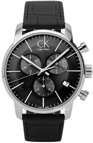  Shop Authentic Calvin Klein City Chronograph Black Dial Black Leather Strap Watch for Men - K2G271C3 - Luxxuri