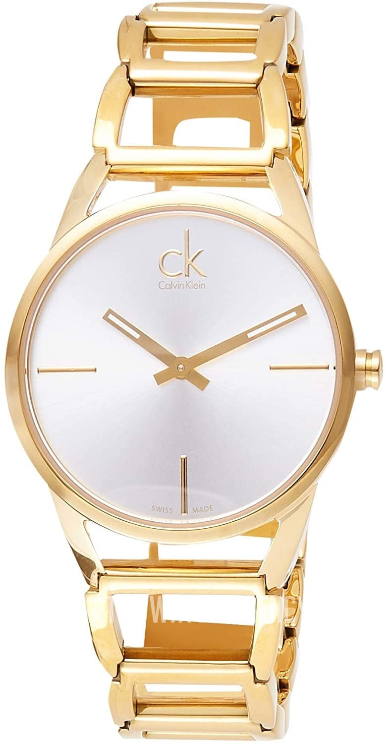 Shop Authentic Calvin Klein Stately Silver Dial Gold Steel Strap Watch for Women - K3G23526 - Luxxuri
