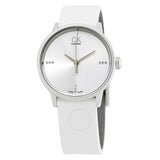  Shop Authentic Calvin Klein Accent Silver Dial White Leather Strap Watch for Women - K2Y2Y1KW - Luxxuri