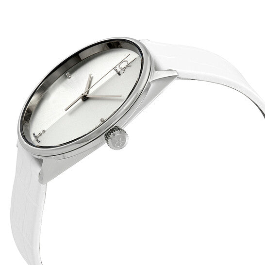  Shop Authentic Calvin Klein Accent Silver Dial White Leather Strap Watch for Men - K2Y2X1KW - Luxxuri