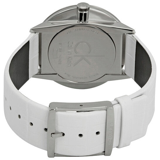  Shop Authentic Calvin Klein Accent Silver Dial White Leather Strap Watch for Men - K2Y2X1KW - Luxxuri