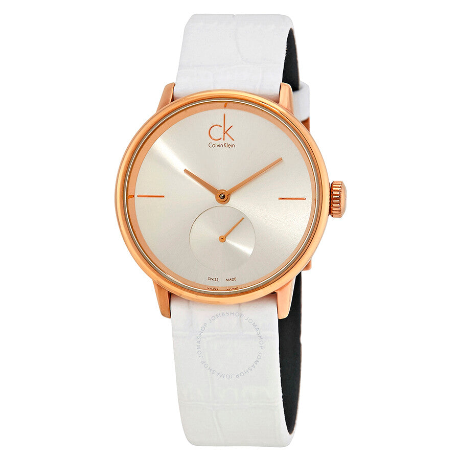  Shop Authentic Calvin Klein Accent Silver Dial White Leather Strap Watch for Women - K2Y236K6 - Luxxuri