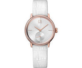  Shop Authentic Calvin Klein Accent Silver Dial White Leather Strap Watch for Women - K2Y216K6 - Luxxuri