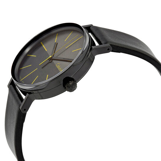  Shop Authentic Calvin Klein Boost Black Dial Black Leather Strap Watch for Men - K7Y214CL - Luxxuri