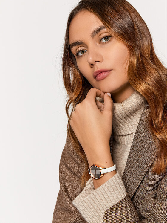  Shop Authentic Calvin Klein Rebel White Grey Dial White Leather Strap Watch for Women - K8P236L6 - Luxxuri