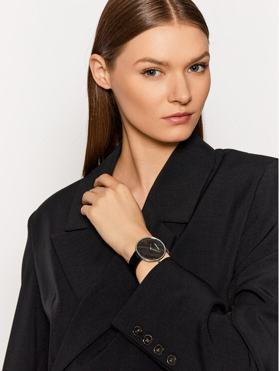  Shop Authentic Calvin Klein Full Moon Black Dial Black Leather Strap Watch for Women - K8Y231C1 - Luxxuri
