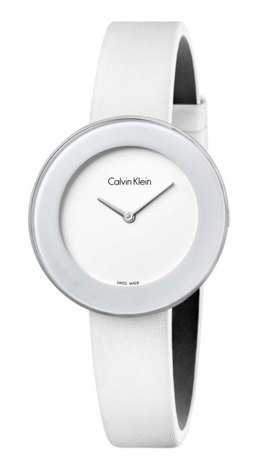  Shop Authentic Calvin Klein Chic White Dial White Leather Strap Watch for Women - K7N23TK2 - Luxxuri