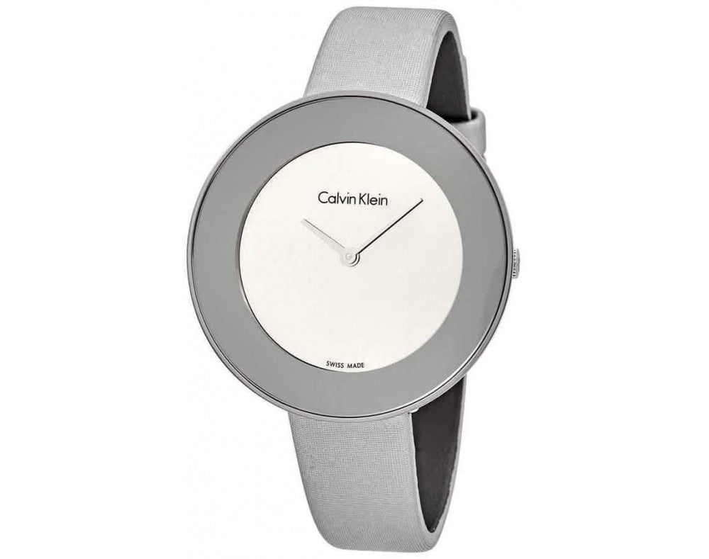  Shop Authentic Calvin Klein Chic Silver Dial White Leather Strap Watch for Women - K7N23UP8 - Luxxuri