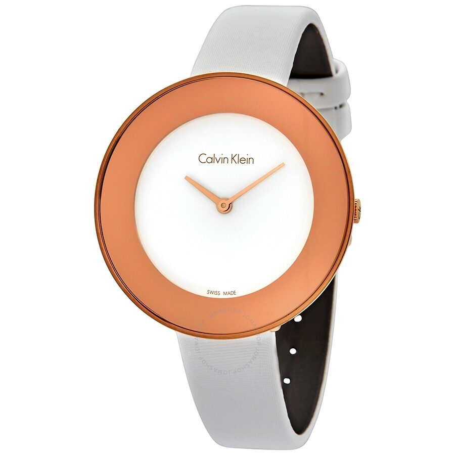 Calvin Klein Chic White Dial White Leather Strap Watch for Women - K7N236K2