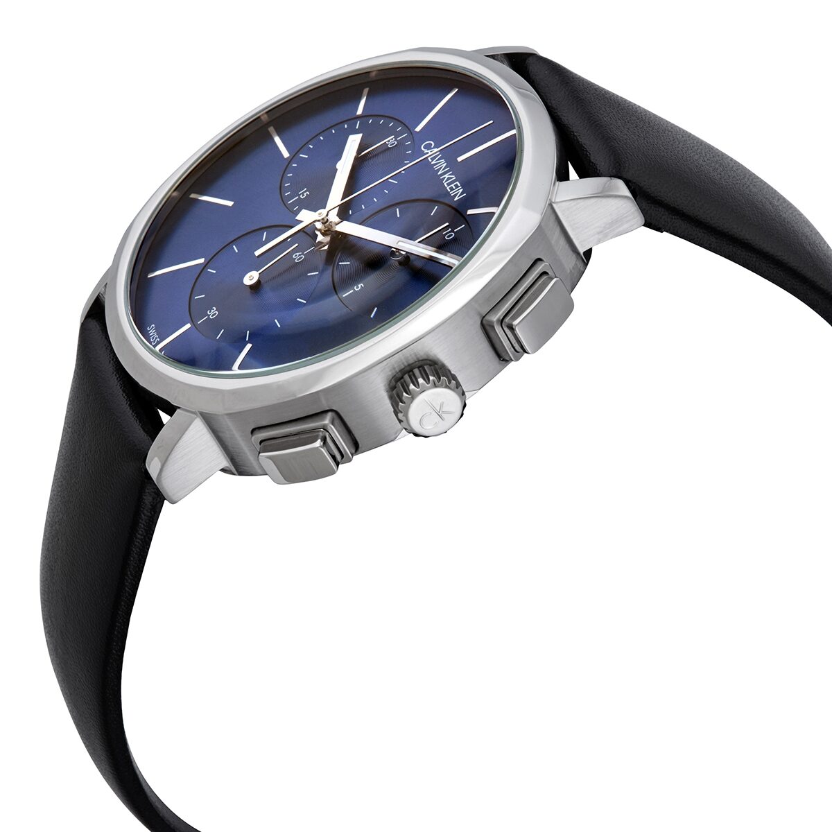  Shop Authentic Calvin Klein Chronograph Blue Dial Black Leather Strap Watch for Men - K8Q371CN - Luxxuri