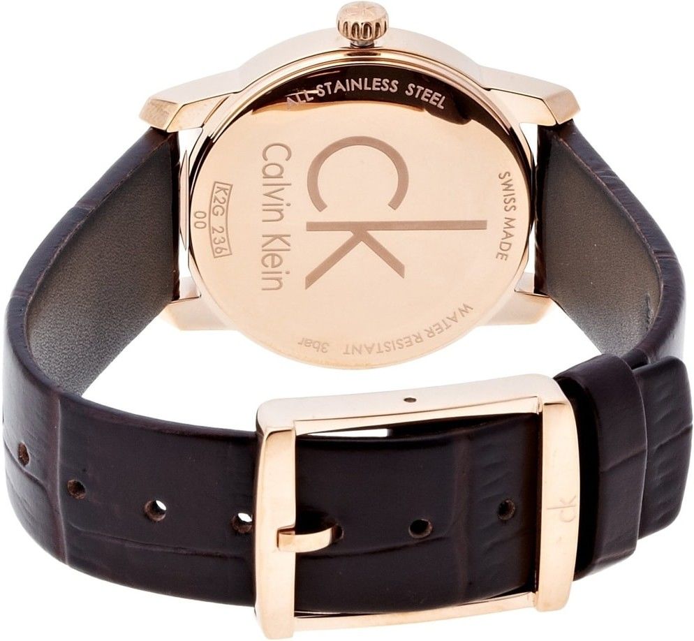  Shop Authentic Calvin Klein City White Mother of Pearl Dial Brown Leather Strap Watch for Women - K2G23620 - Luxxuri
