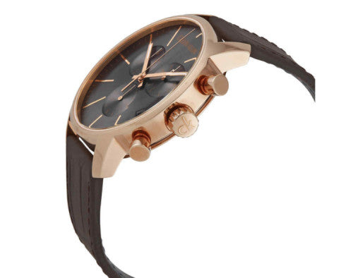  Shop Authentic Calvin Klein City Chronograph Grey Dial Brown Leather Strap Watch for Men - K2G276G3 - Luxxuri