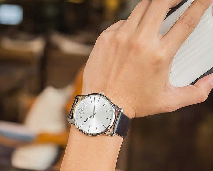  Shop Authentic Calvin Klein City White Dial Black Leather Strap Watch For Men - K2G211C6 - Luxxuri