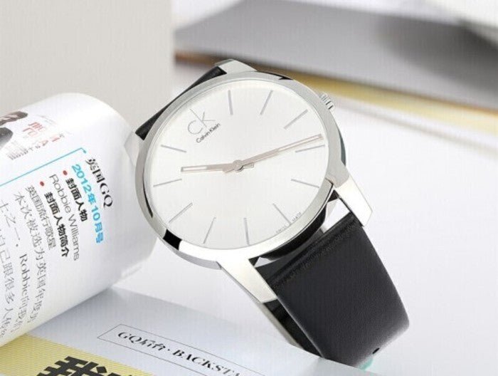  Shop Authentic Calvin Klein City White Dial Black Leather Strap Watch For Men - K2G211C6 - Luxxuri