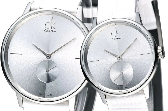  Shop Authentic Calvin Klein Accent Silver Dial White Leather Strap Watch for Women - K2Y231K6 - Luxxuri