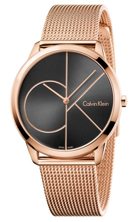  Shop Authentic Calvin Klein Minimal Black Dial Rose Gold Mesh Bracelet Watch for Men - K3M21621 - Luxxuri
