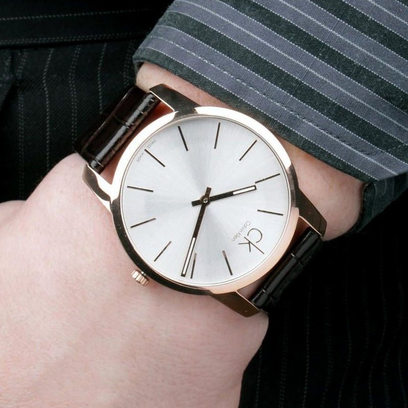  Shop Authentic Calvin Klein City Silver Dial Black Leather Strap Watch For Men - K2G21520 - Luxxuri