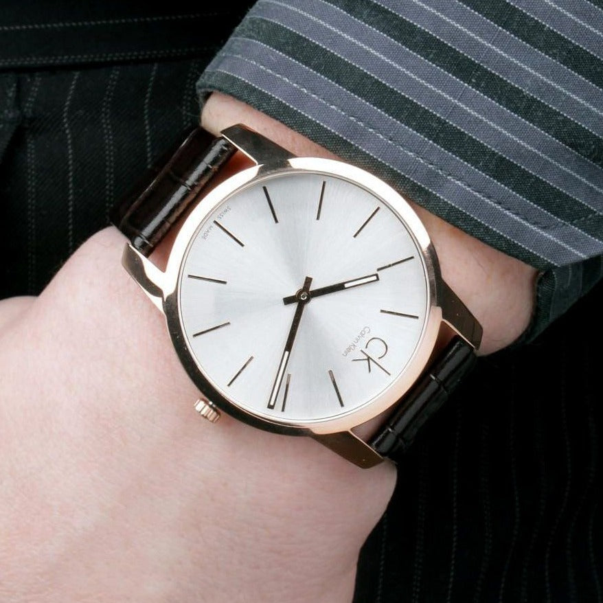  Shop Authentic Calvin Klein City Silver Dial Black Leather Strap Watch for Men - K2G21520 - Luxxuri