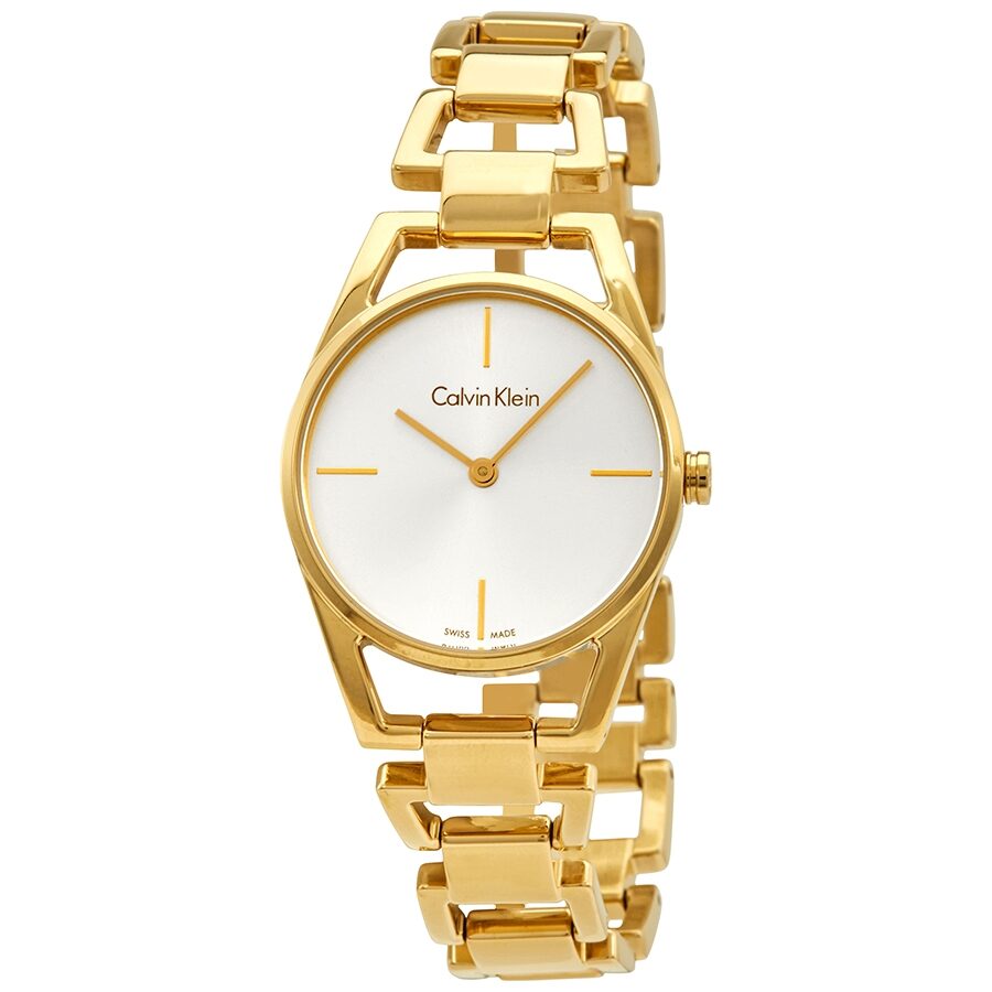  Shop Authentic Calvin Klein Stately Silver Dial Gold Steel Strap Watch for Women - K3G23526 - Luxxuri
