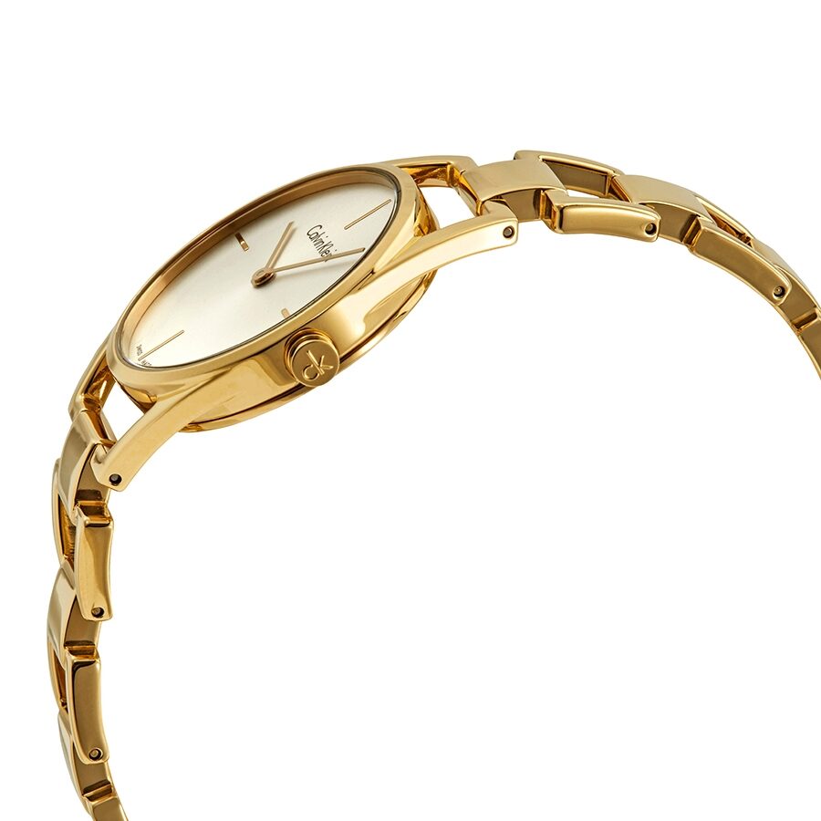  Shop Authentic Calvin Klein Stately Silver Dial Gold Steel Strap Watch for Women - K3G23526 - Luxxuri