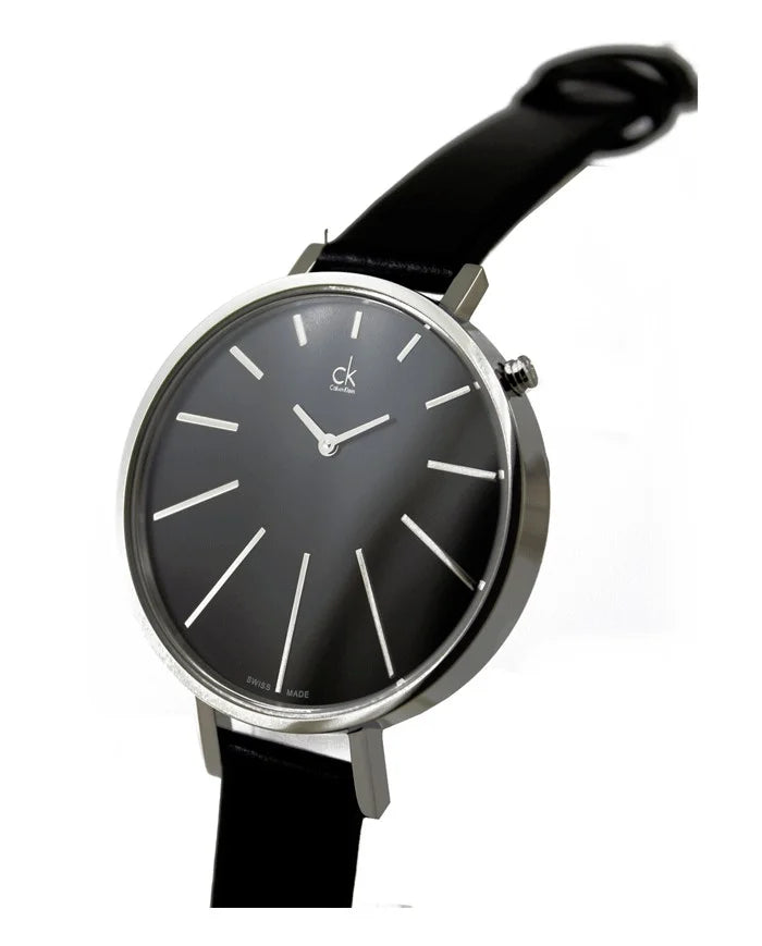  Shop Authentic Calvin Klein Equal Black Dial Black Leather Strap Watch for Women - K3E231C1 - Luxxuri