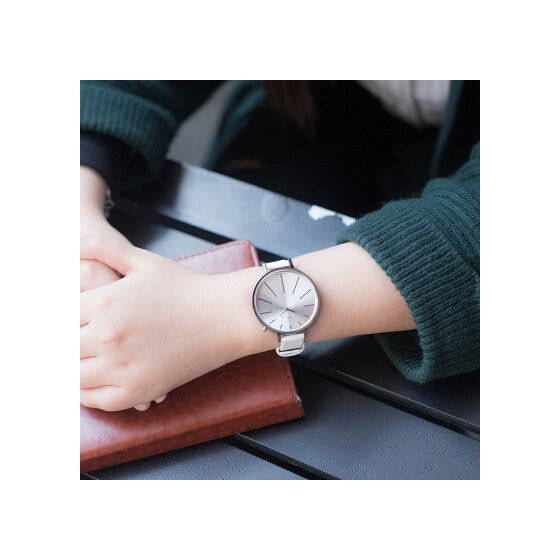  Shop Authentic Calvin Klein Equal White Dial White Leather Strap Watch for Women - K3E231L6 - Luxxuri