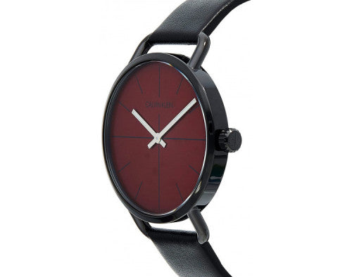  Shop Authentic Calvin Klein Even Maroon Dial Black Leather Strap Watch for Men - K7B214CP - Luxxuri