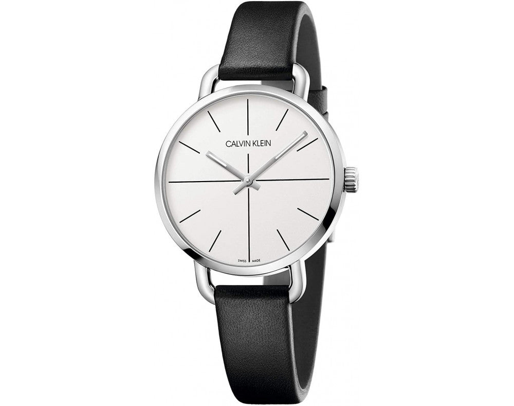  Shop Authentic Calvin Klein Evan White Dial Black Leather Strap Watch for Women - K7B231CY - Luxxuri