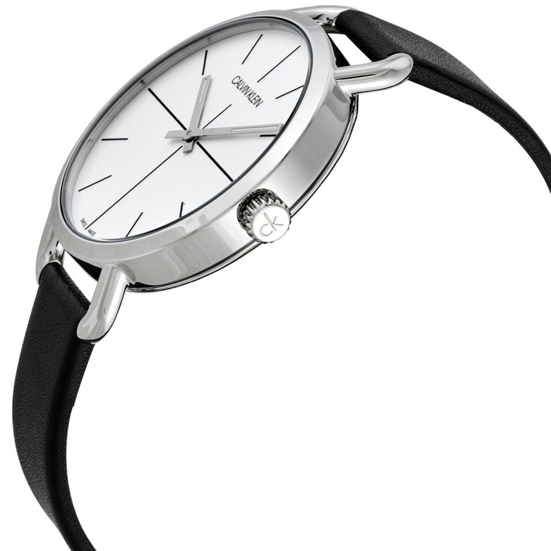  Shop Authentic Calvin Klein Evan White Dial Black Leather Strap Watch for Women - K7B231CY - Luxxuri