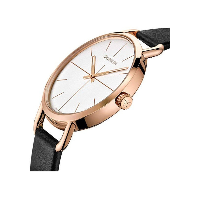  Shop Authentic Calvin Klein Even White Dial Black Leather Strap Watch for Women - K7B236C6 - Luxxuri