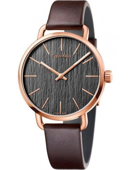  Shop Authentic Calvin Klein Even Grey Dial Brown Leather Strap Watch for Women - K7B216G3 - Luxxuri