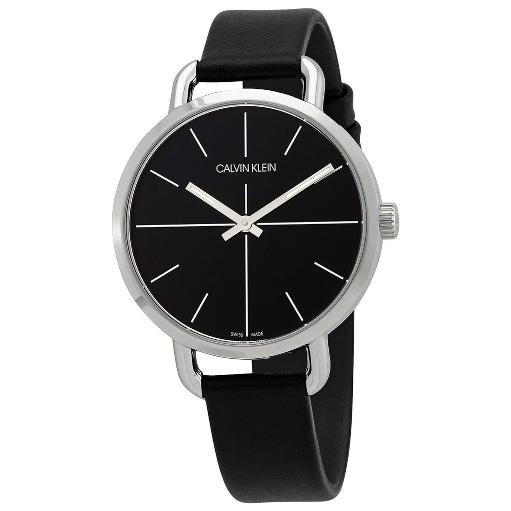  Shop Authentic Calvin Klein Even Black Dial Black Leather Strap Watch for Women  - K7B231CZ - Luxxuri