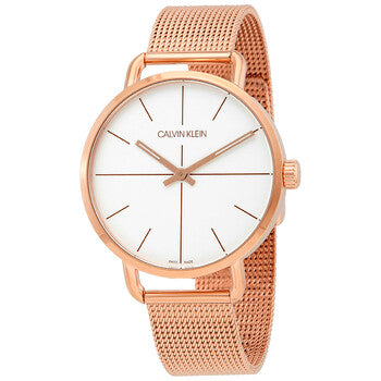  Shop Authentic Calvin Klein Even White Dial Rose Gold Mesh Bracelet Watch for Women - K7B23626 - Luxxuri