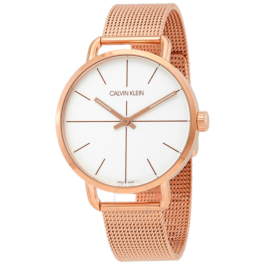  Shop Authentic Calvin Klein Even White Dial Rose Gold Mesh Bracelet Watch for Women - K7B21626 - Luxxuri