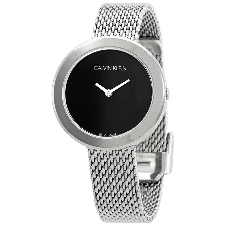  Shop Authentic Calvin Klein Firm Black Dial Silver Mesh Bracelet Watch for Women - K3N23121 - Luxxuri